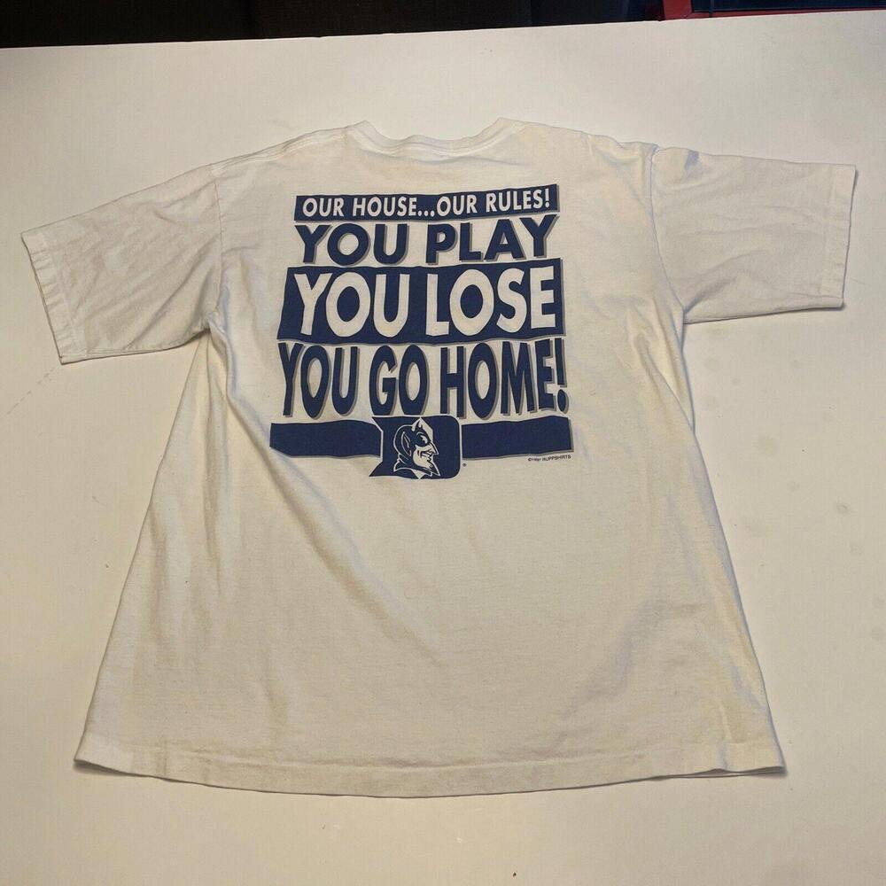 Vintage Duke Blue Devils Shirt Cameron Crazies Our House Our Rules Size XL 1997